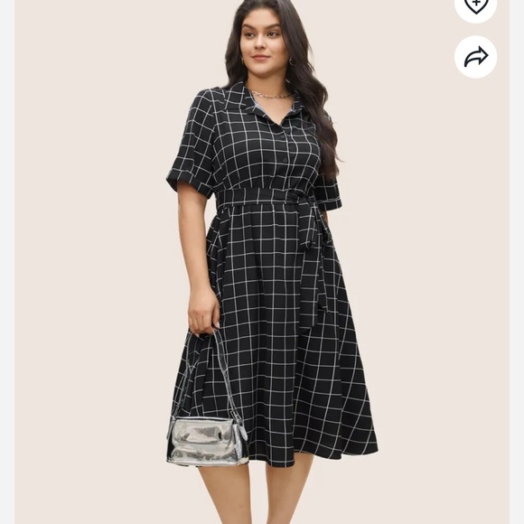 BloomChic Plus Size Elegant Black Grid Pattern Dress - Picture 5 of 6